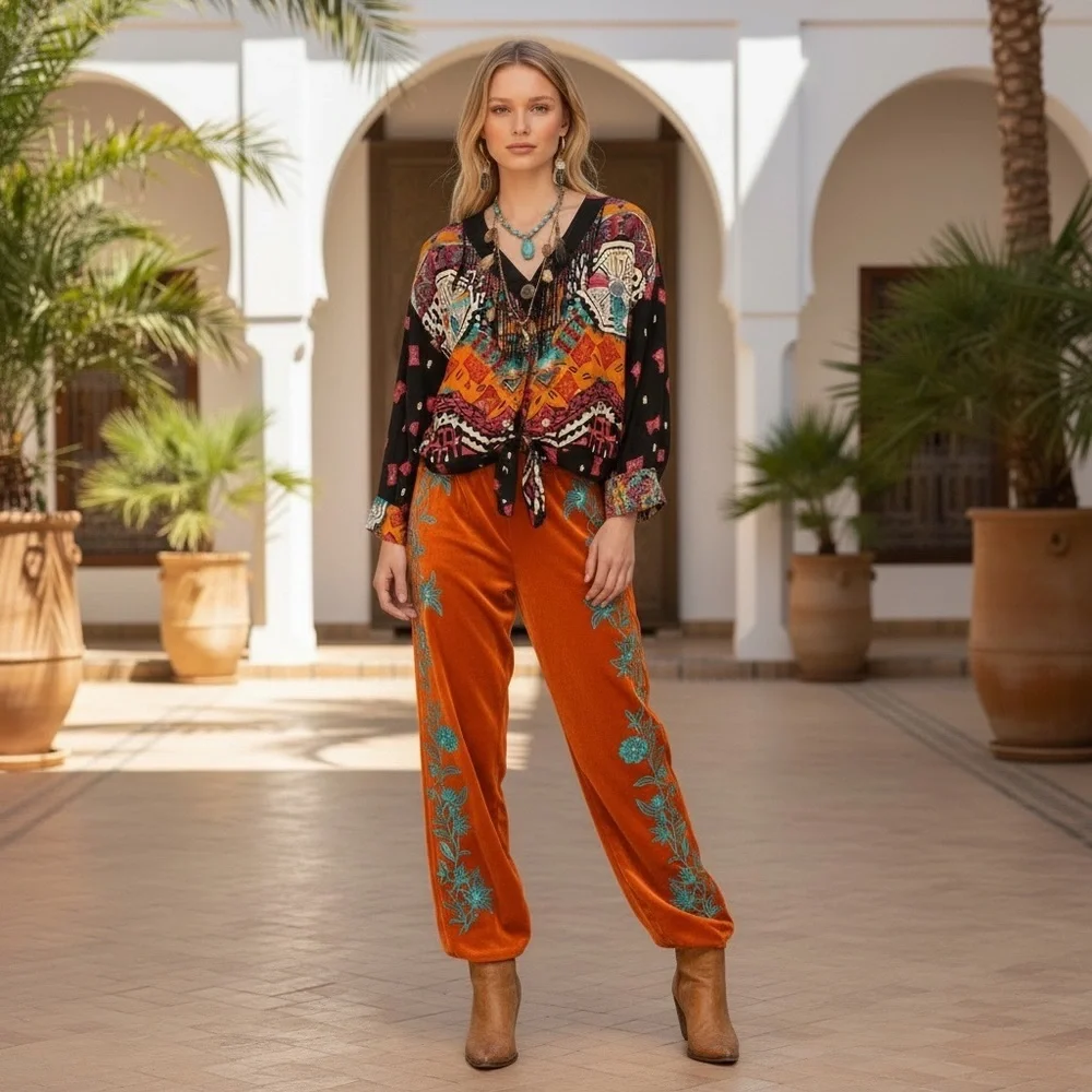 Vintage Marsha and Julio for Componix Boho Art Shirt 80s 90s Statement Top SZ 8 - Picture 3 of 12